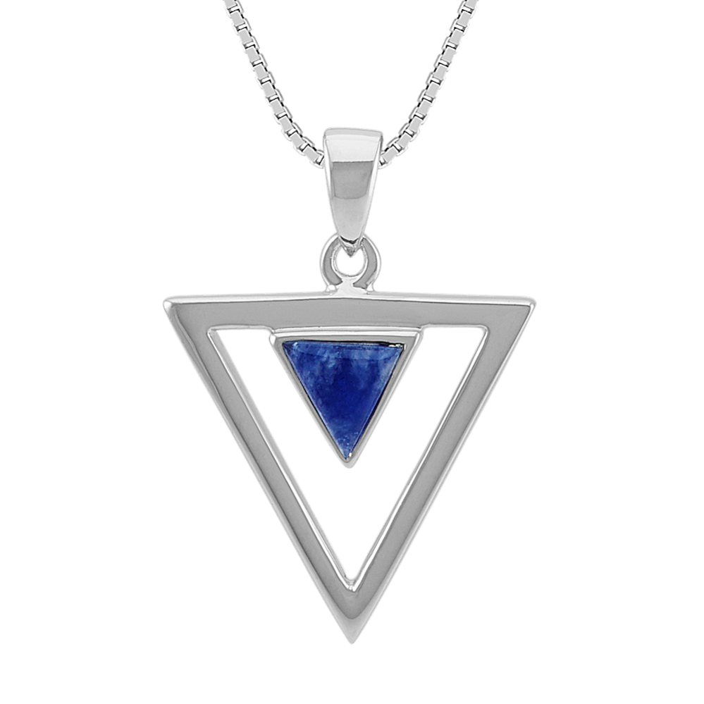 Blue Sodalite and Sterling Silver Triangle Pendant (18 in)