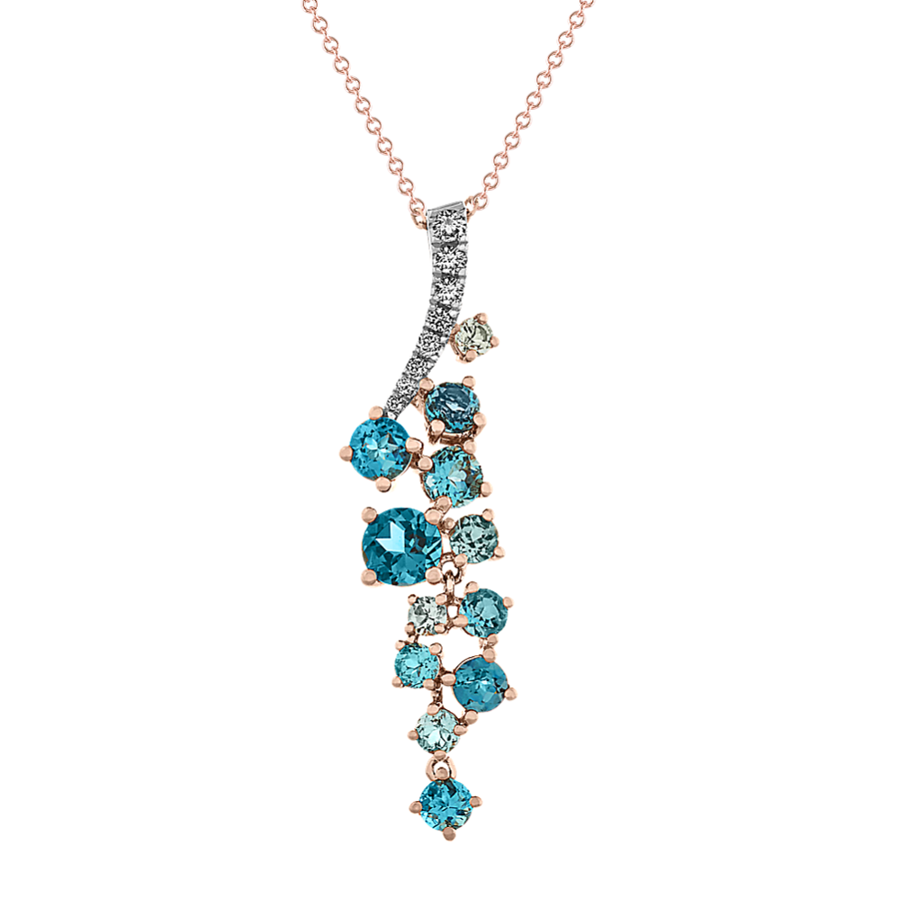 Blue Topaz, London Blue Topaz and Diamond Ombre Pendant (24 in)