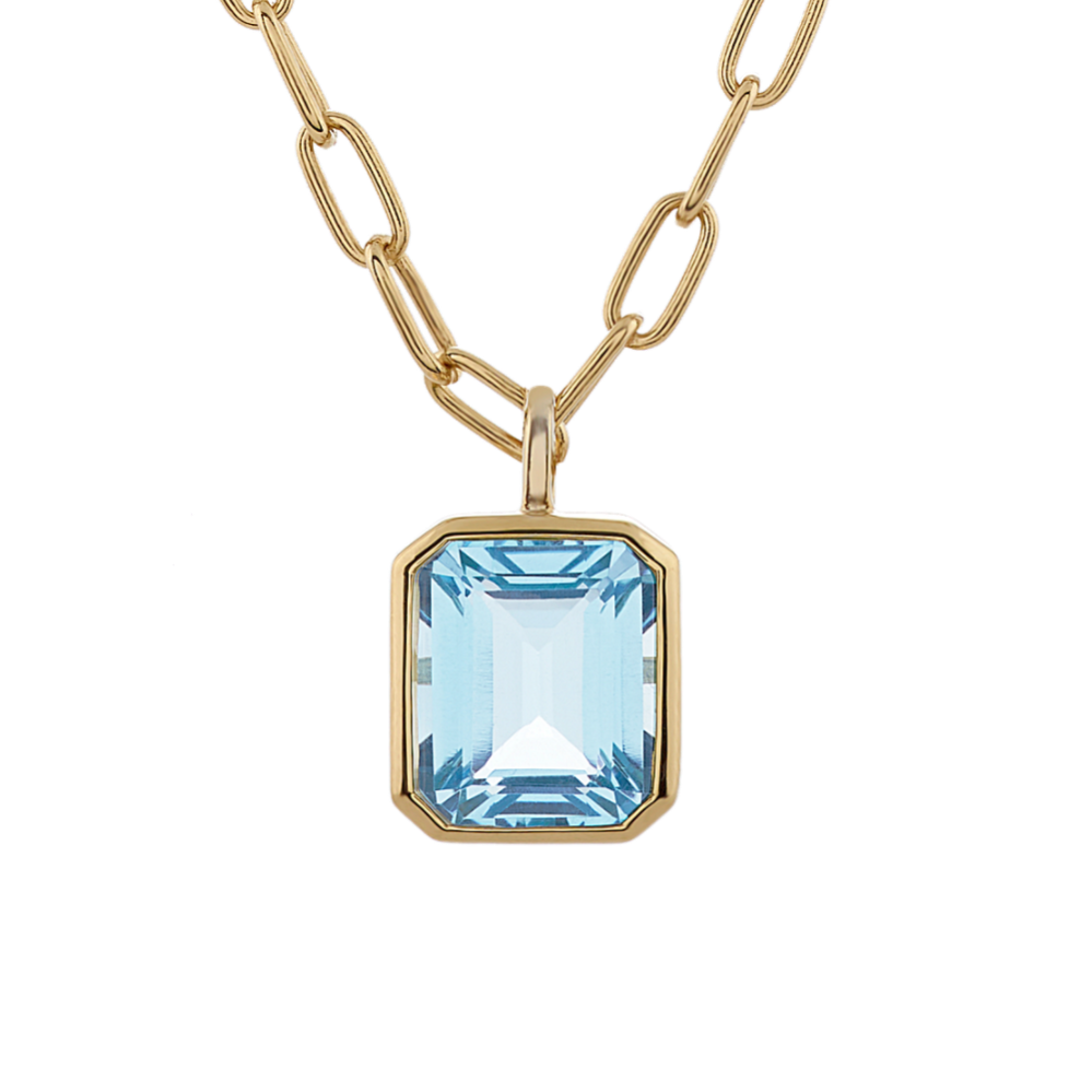 Blue Topaz Paper Clip Pendant in Vermeil 14K Yellow Gold (22'')