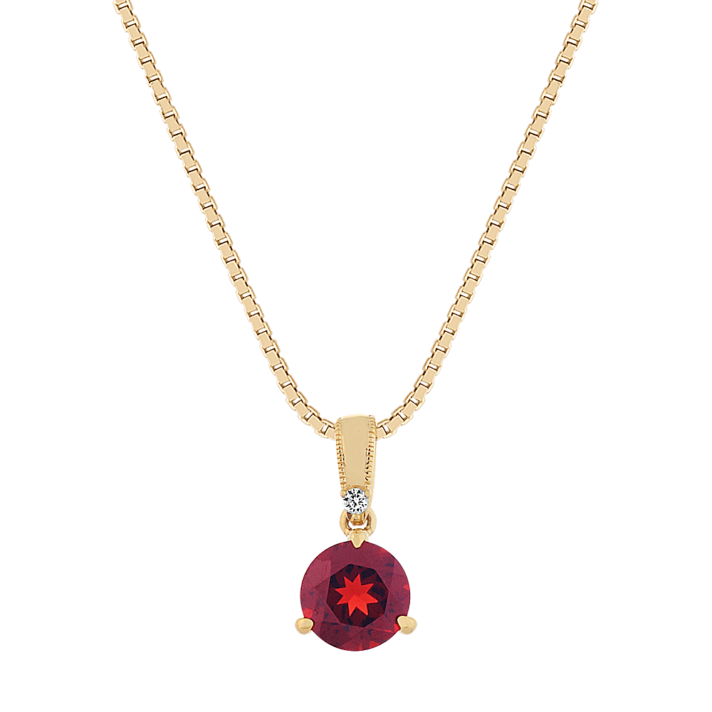 Bondi Garnet and Diamond Pendant in 14K Yellow Gold (18 in)