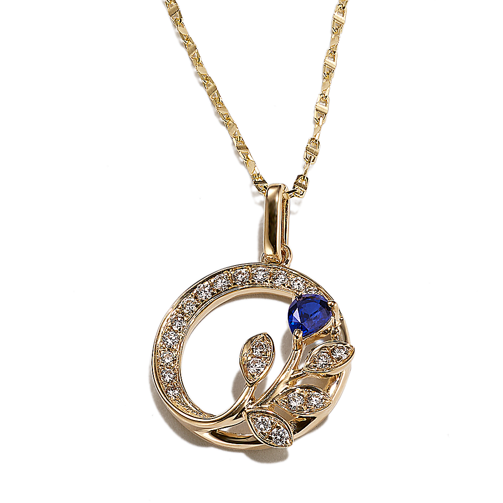 Natural Sapphire and Natural Diamond Pendant