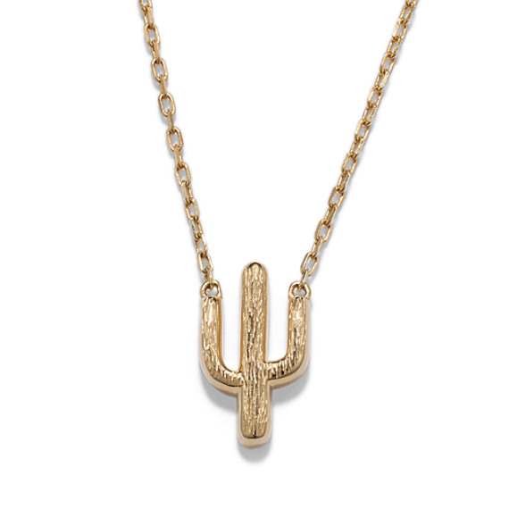 Saguaro 14K Yellow Gold Cactus Pendant (18'')