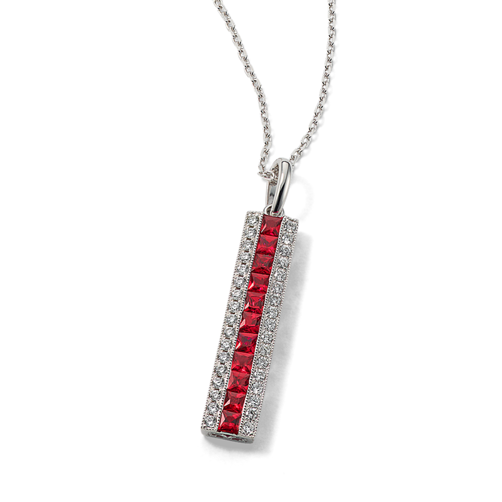 Cambria Ruby & Diamond Vertical Bar Pendant