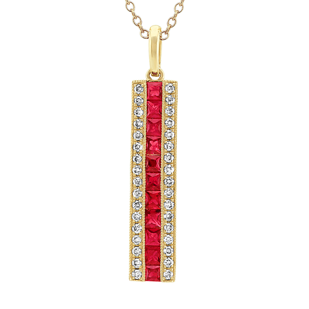 Cambria Ruby & Diamond Vertical Bar Pendant