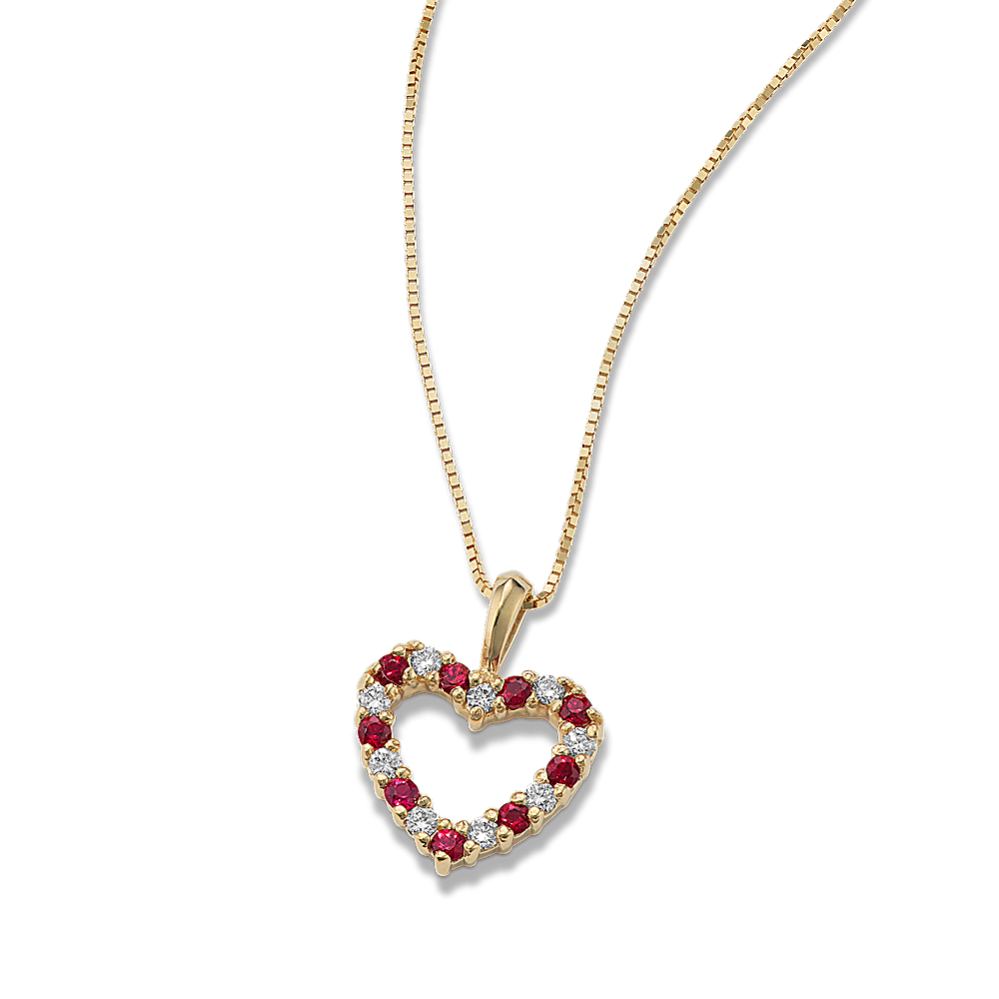 Camellia Ruby & Diamond Heart Pendant