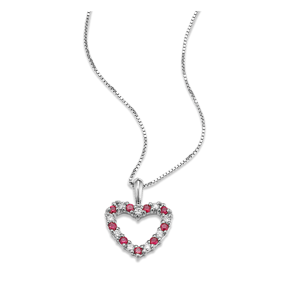 Camellia Ruby & Diamond Heart Pendant