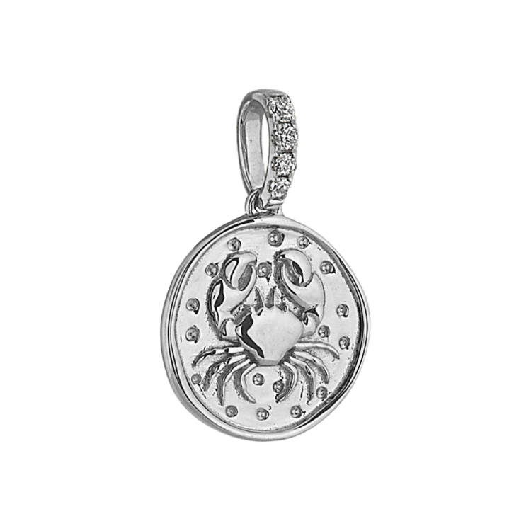 Cancer Zodiac Charm with Natural Diamond Accent in 14k White Gold