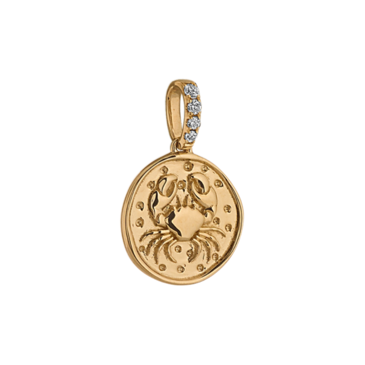 Cancer Zodiac Charm with Natural Diamond Accent in 14k Yellow Gold