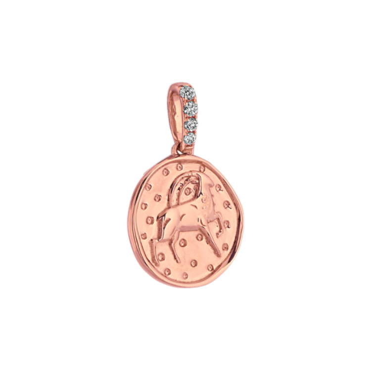 Capricorn Zodiac Charm with Diamond Accent in 14k Rose Gold