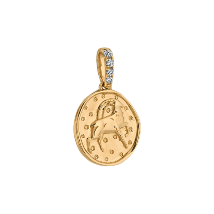 Capricorn Zodiac Charm with Natural Diamond Accent in 14k Yellow Gold