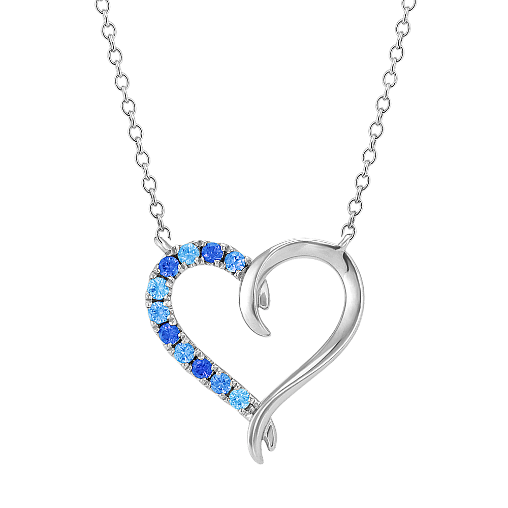 Cara Blue Sapphire Heart Neckace in Sterling Silver (20 in)