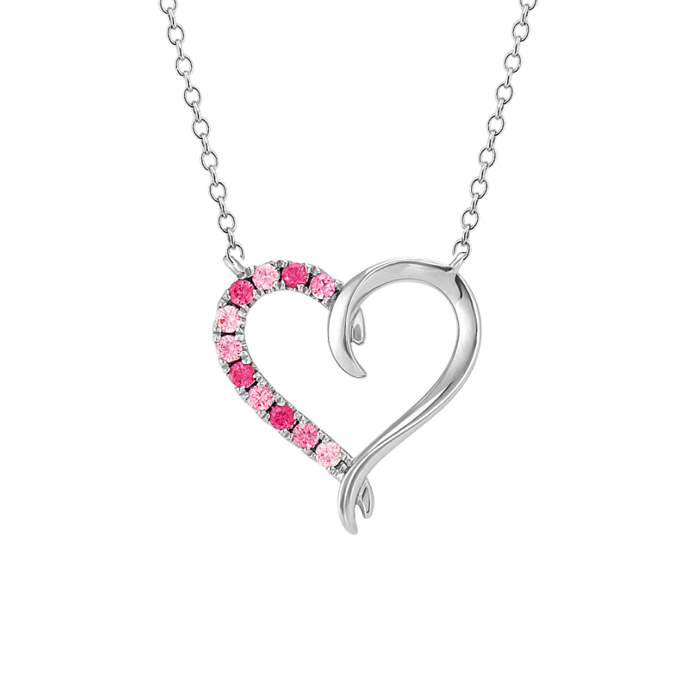 Cara Pink Natural Sapphire Heart Neckace in Sterling Silver (20 in)