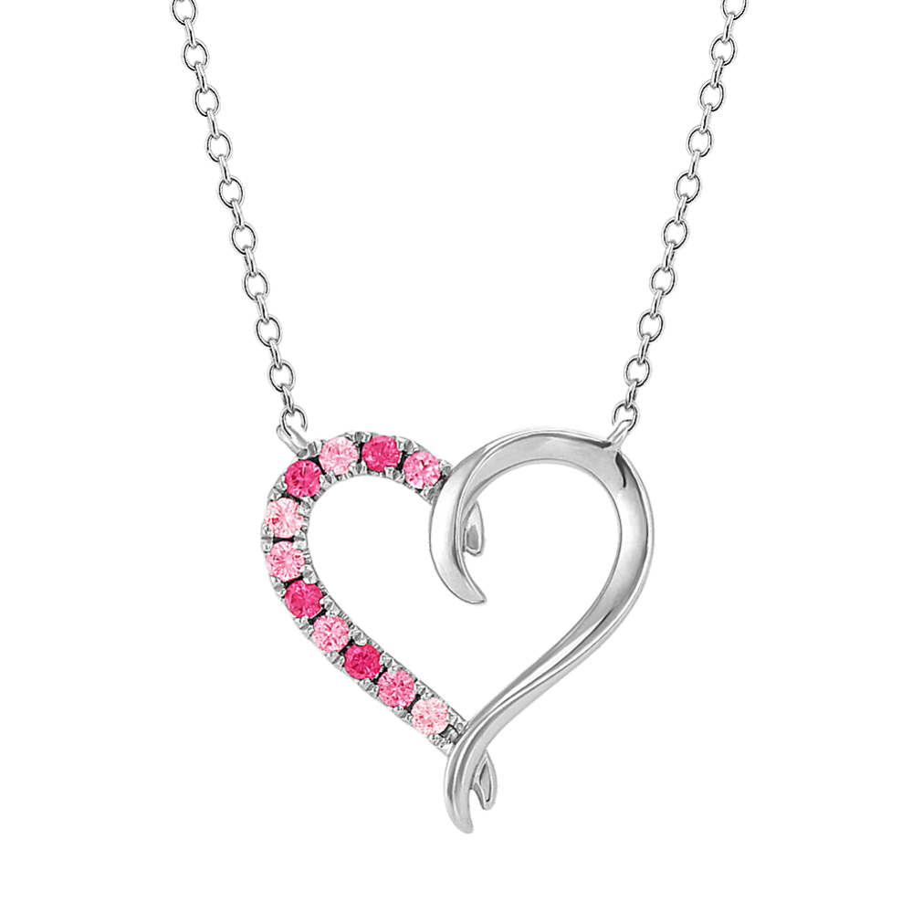 Cara Pink Sapphire Heart Neckace in Sterling Silver (20 in)