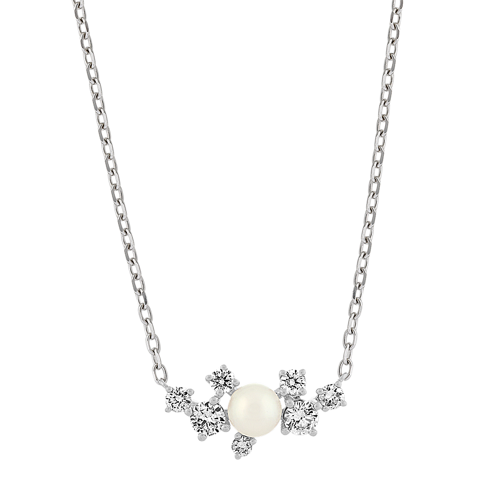 Catherine 4mm Akoya Pearl and Diamond Necklace in 14K White Gold (20 in)