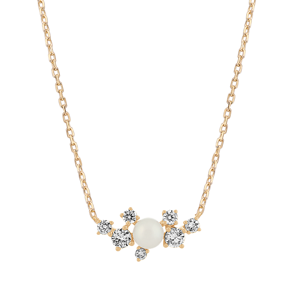 Catherine 4mm Akoya Pearl and Diamond Necklace in 14K Yellow Gold (20 in)