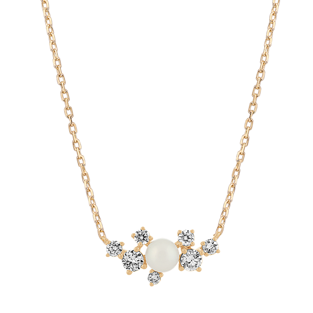 Catherine 4mm Akoya Pearl and Diamond Necklace in 14K Yellow Gold (20'')