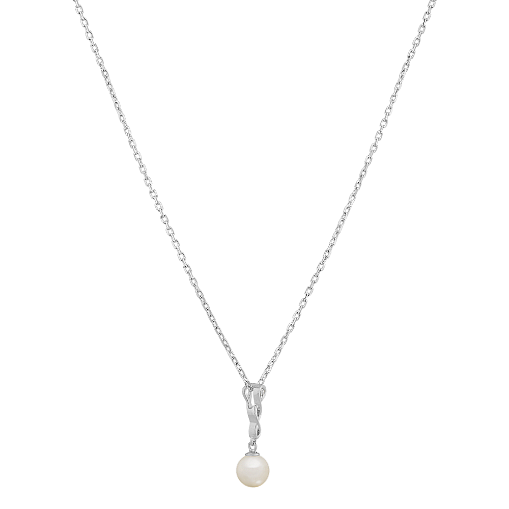 Chamomile 5mm Freshwater Pearl and Diamond Pendant in Sterling Silver ...
