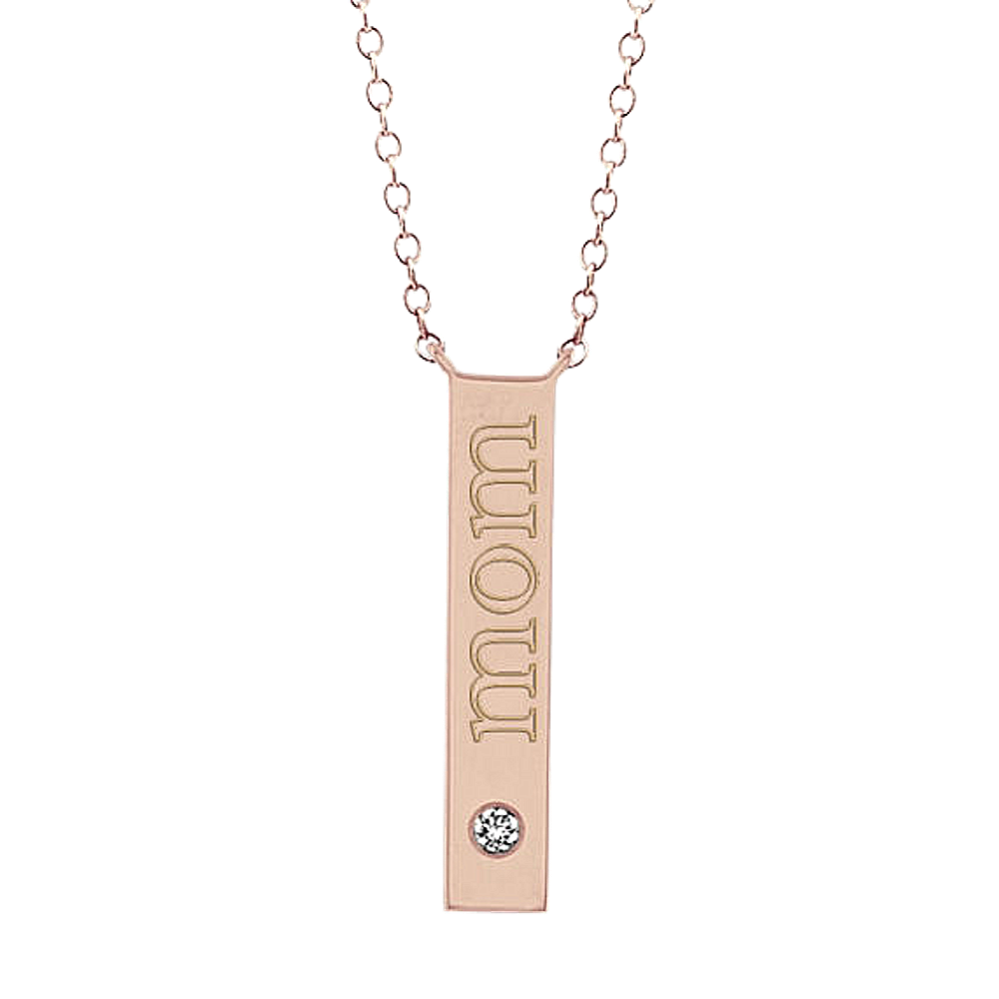 Charleston Diamond Vertical Bar Pendant in 14K Rose Gold (18'')