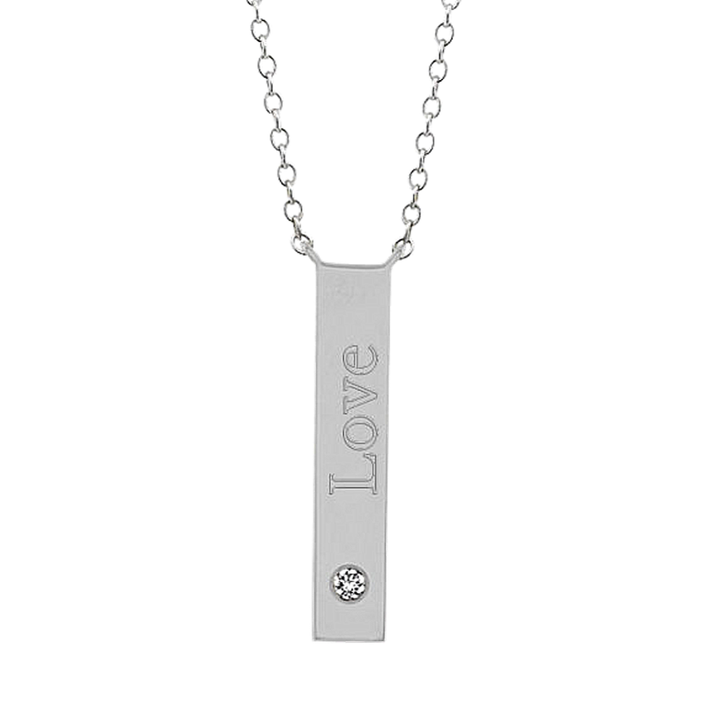 Charleston Diamond Vertical Bar Pendant in 14K White Gold (18'')