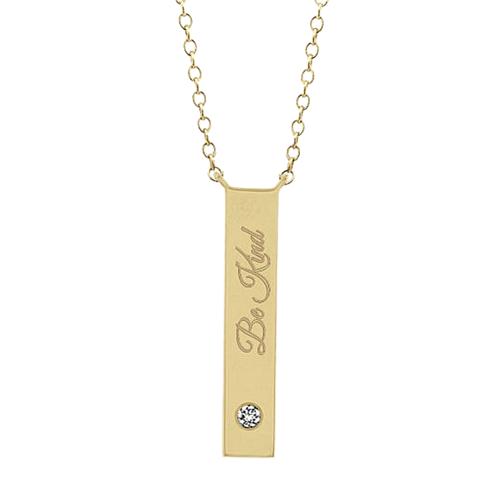 Charleston Diamond Vertical Bar Pendant in 14K Yellow Gold (18'')