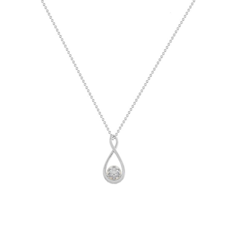Chateau 6mm Akoya Pearl and Natural Diamond Pendant in 14K White Gold (18 in)