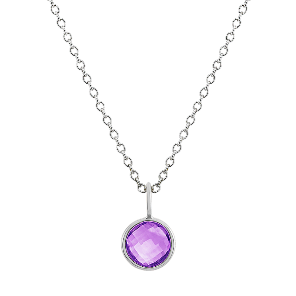 Checkerboard Cut Amethyst Pendant in 14k White Gold (18'')