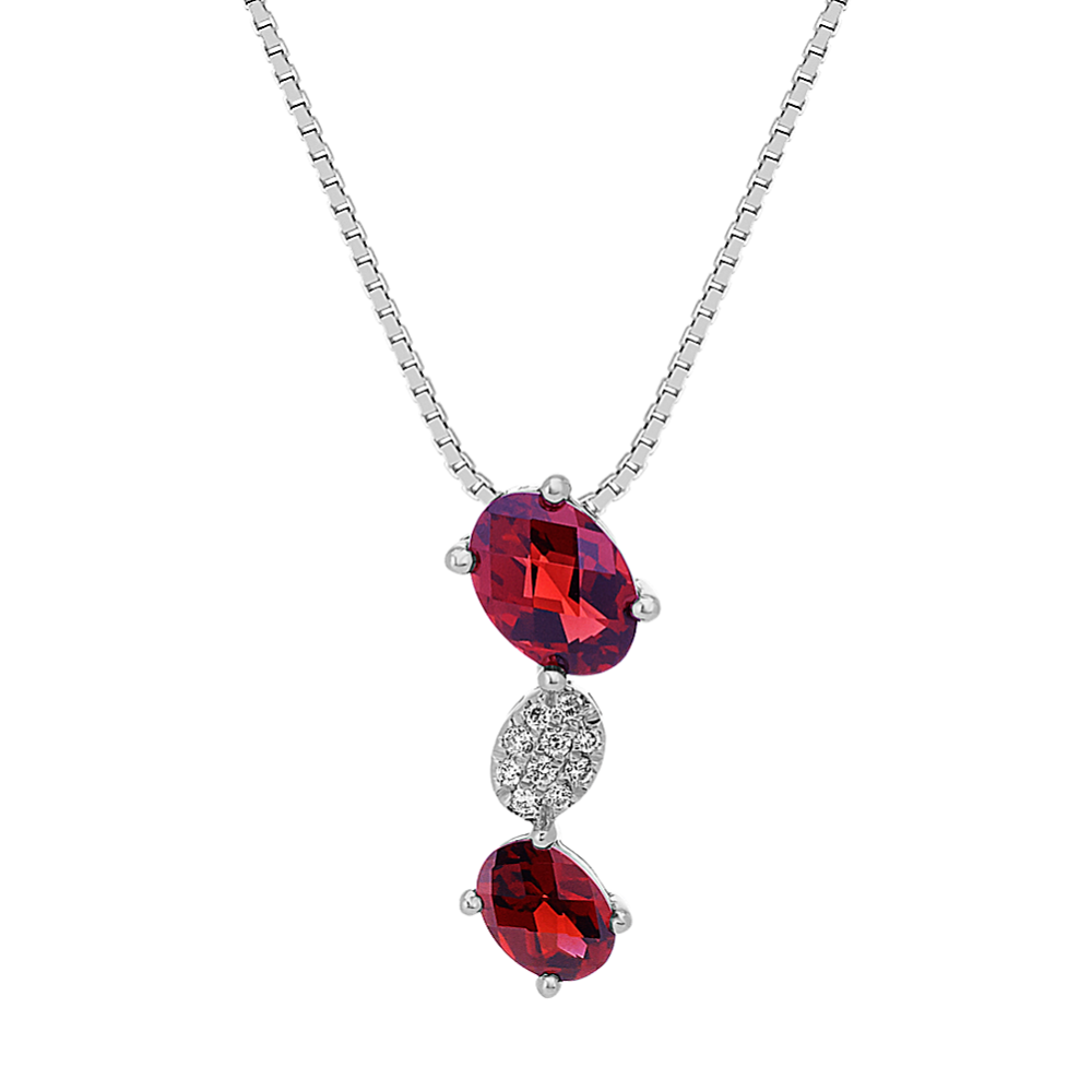 Checkerboard Cut Garnet and Diamond Pendant (20'')