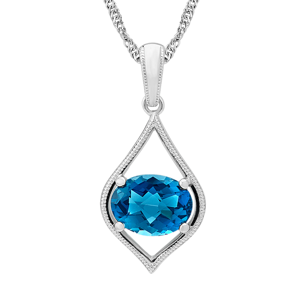 Checkerboard Cut London Blue Topaz Pendant (20'')