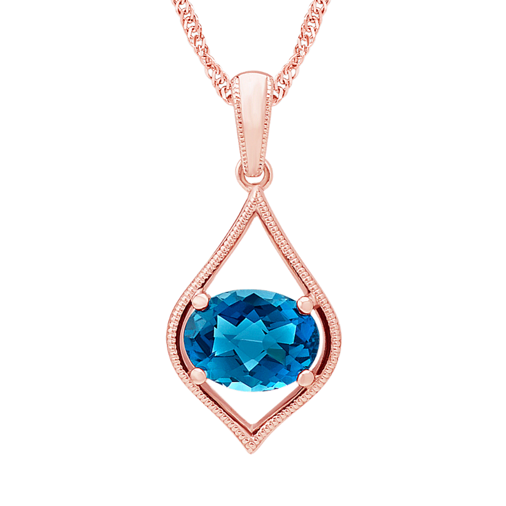 Checkerboard Cut London Blue Topaz Pendant (20'')