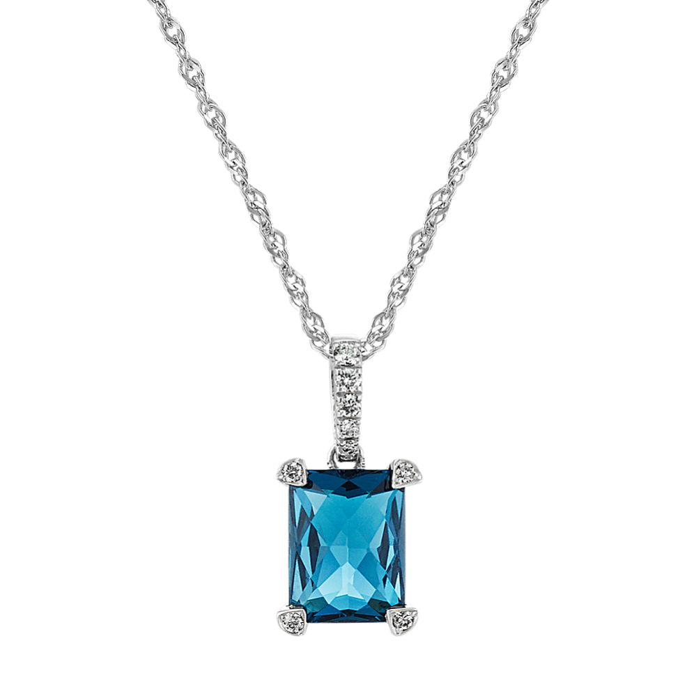 Checkerboard Cut London Blue Topaz and Diamond Pendant (20'')