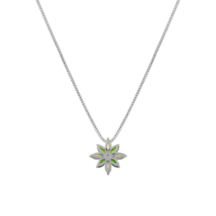 Natural Chrome Diopside Natural Peridot and White Natural Sapphire Floral Pendant (22 in)