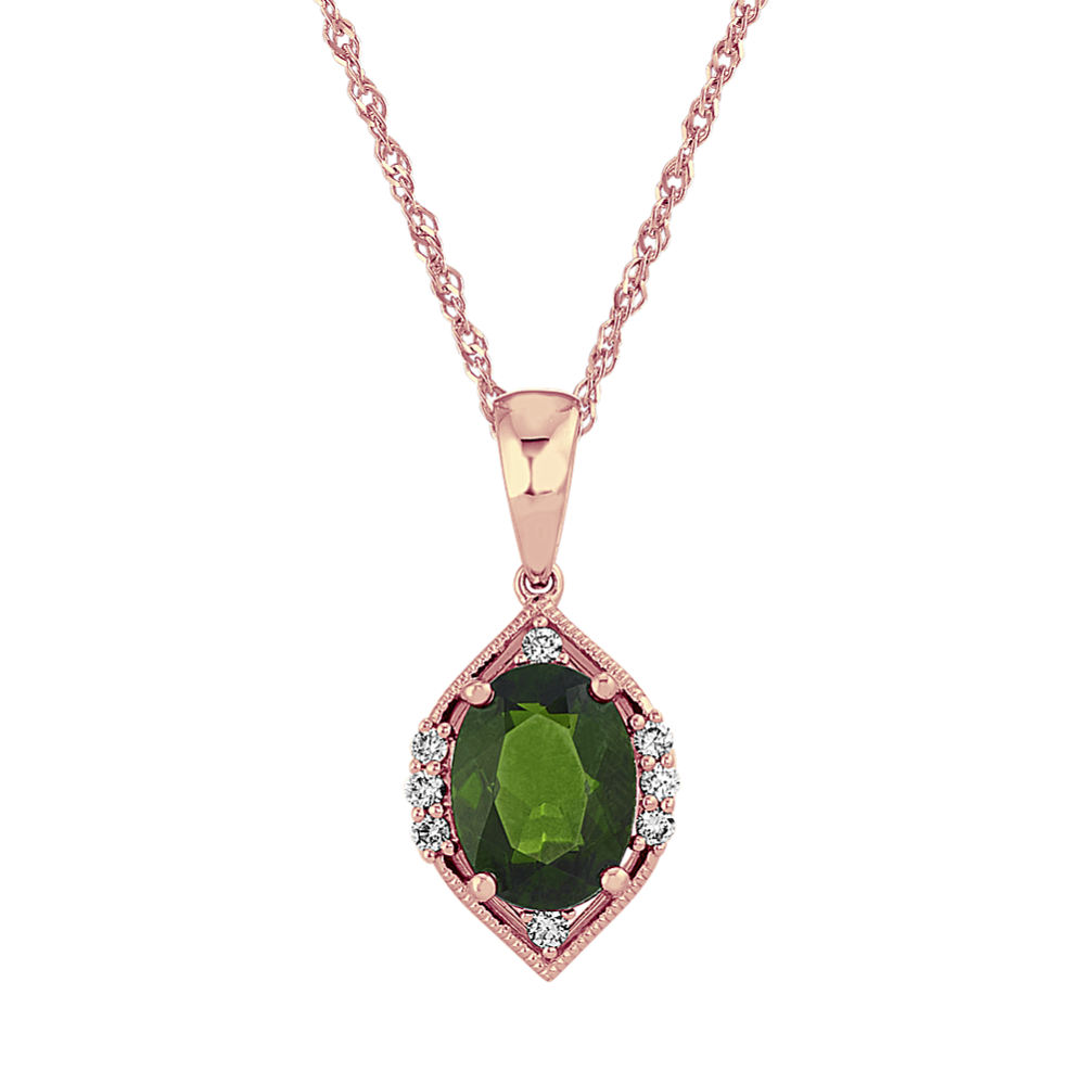 Chrome Diopside and Diamond Pendant (20 in)