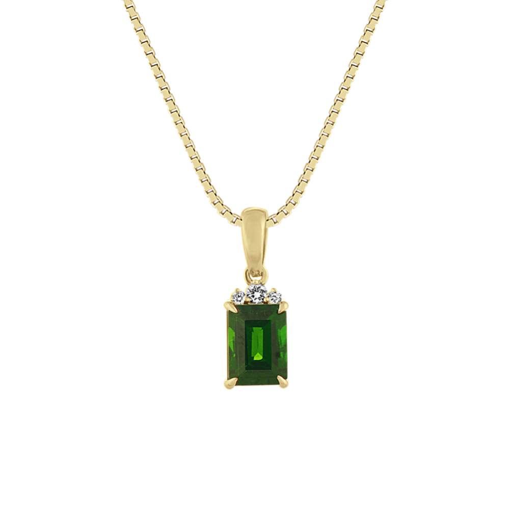 Chrome Diopside and Diamond Pendant in 14k Yellow Gold (18 in)