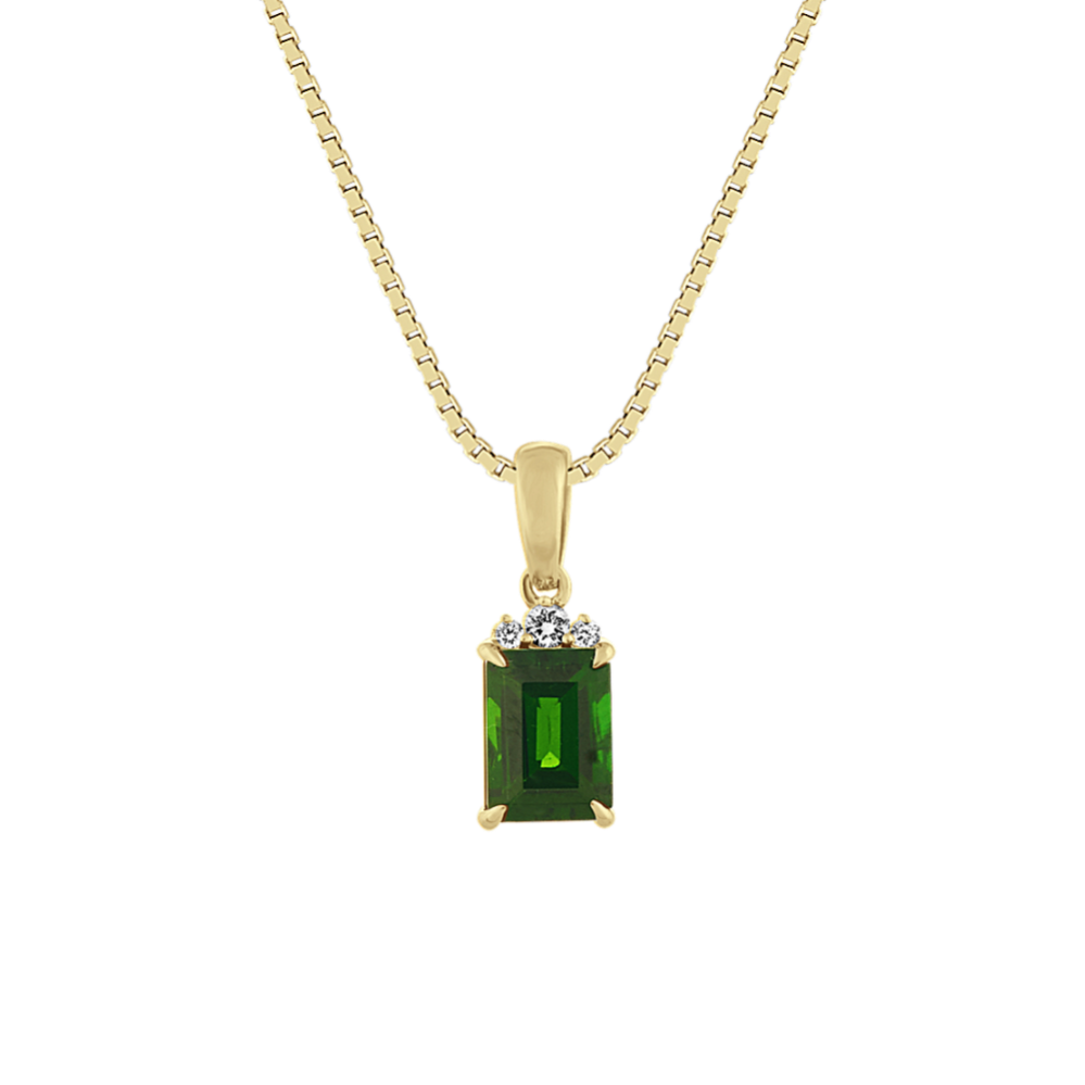 Chrome Diopside and Diamond Pendant in 14k Yellow Gold (18'')