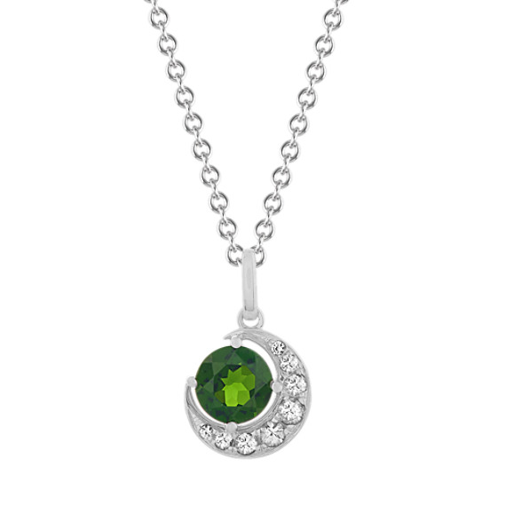 Chrome Diopside and Sapphire Pendant (20 in)