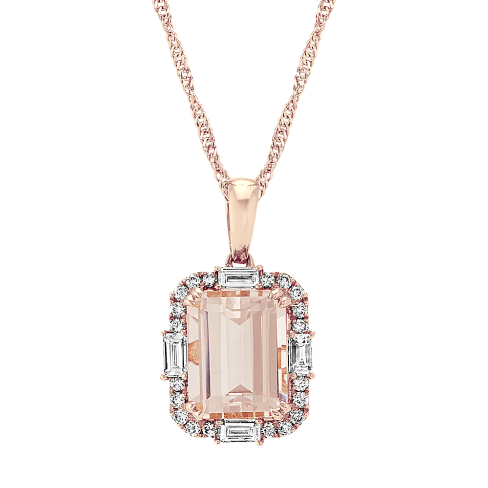 Ciao Morganite and Diamond Pendant in 14K Rose Gold (22'')