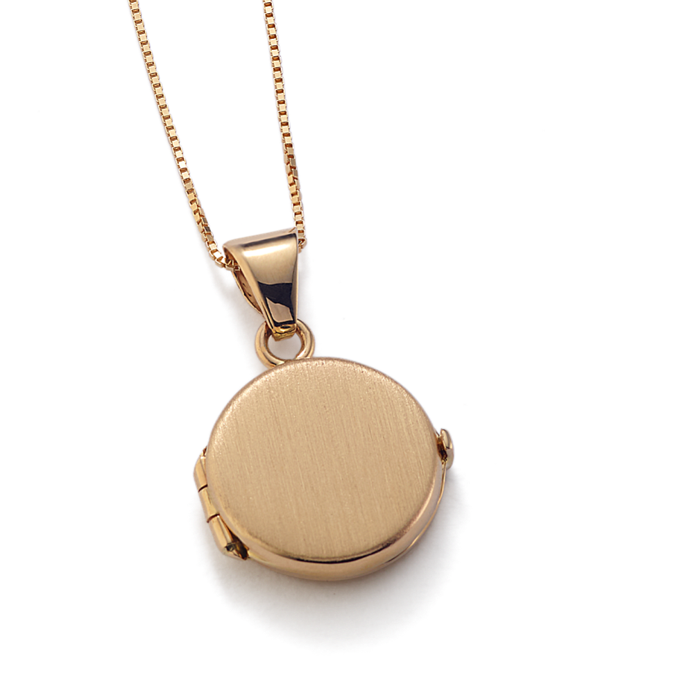 Brushed 14K Yellow Gold Circle Locket (18 in)