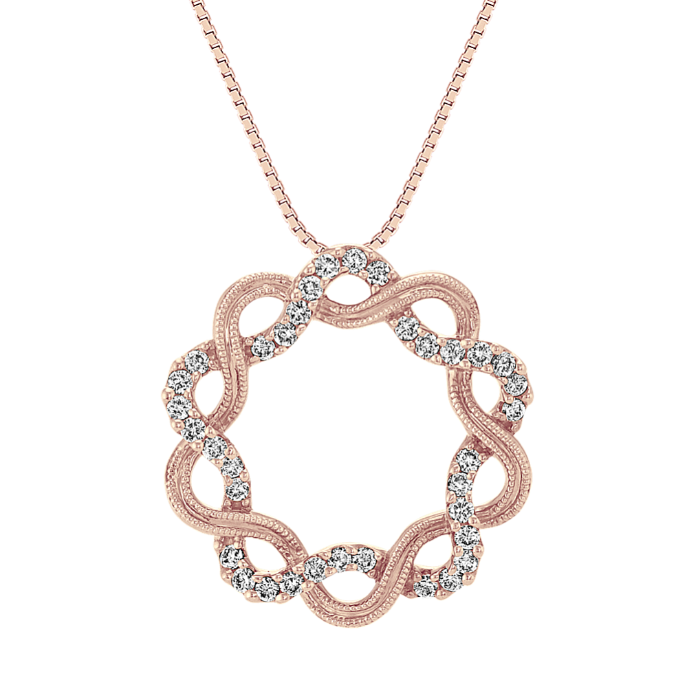 Circle Swirl Diamond Pendant in 14k Rose Gold (18'')