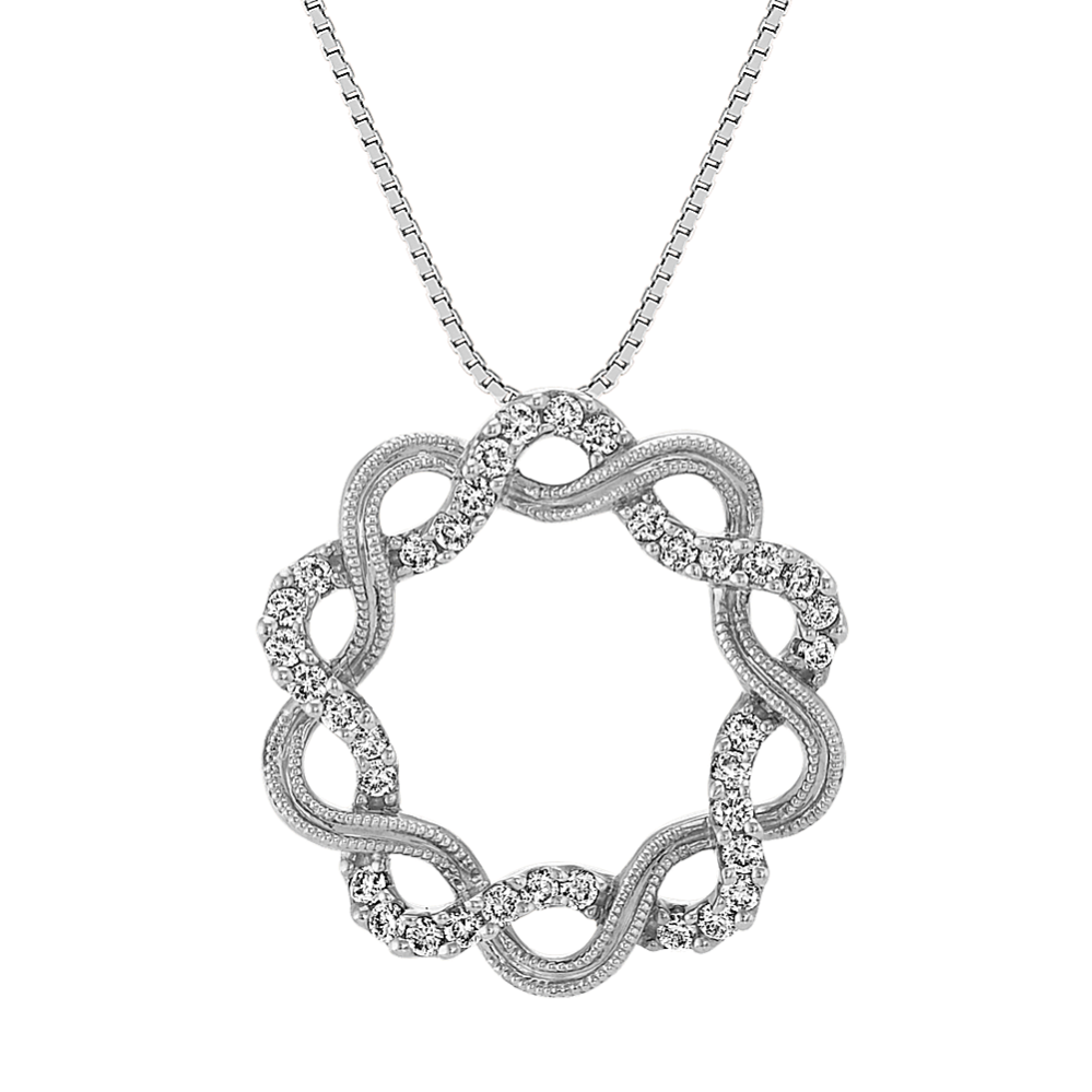 Circle Swirl Diamond Pendant in 14k White Gold (19 in)