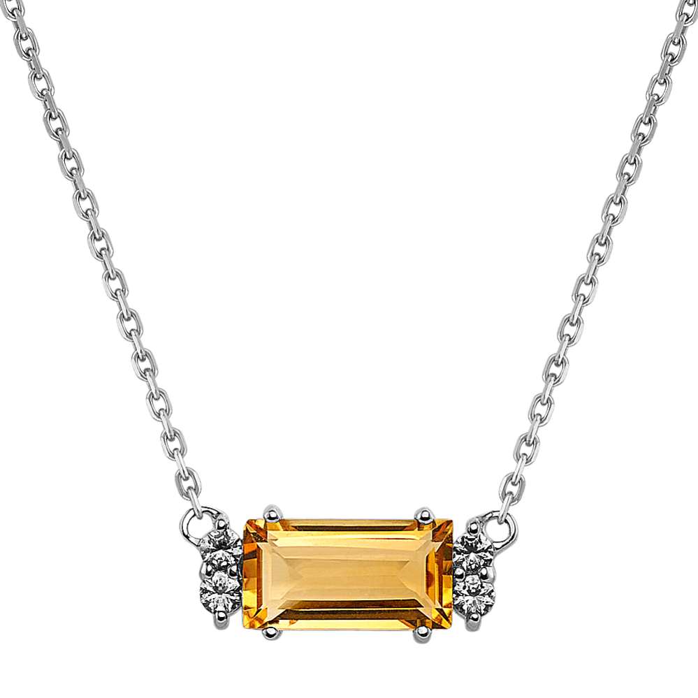 Raine Citrine & Diamond Necklace in Sterling Silver (18 in)