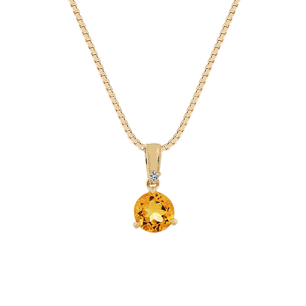 Bondi Natural Citrine and Natural Diamond Pendant in 14K Yellow Gold (18 in)