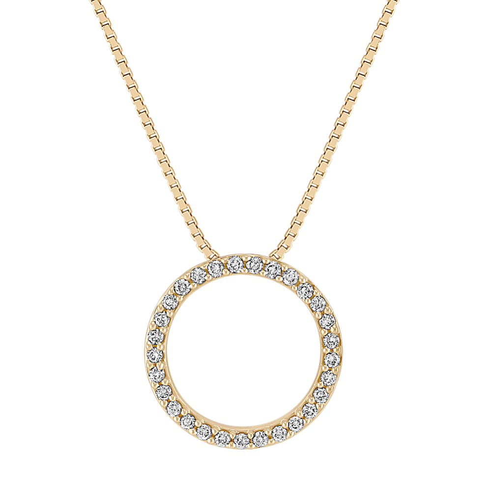 Classic Diamond Circle Pendant in 14k Yellow Gold (18 in)
