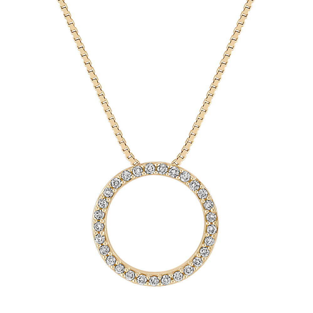 Classic Diamond Circle Pendant in 14k Yellow Gold (18'')