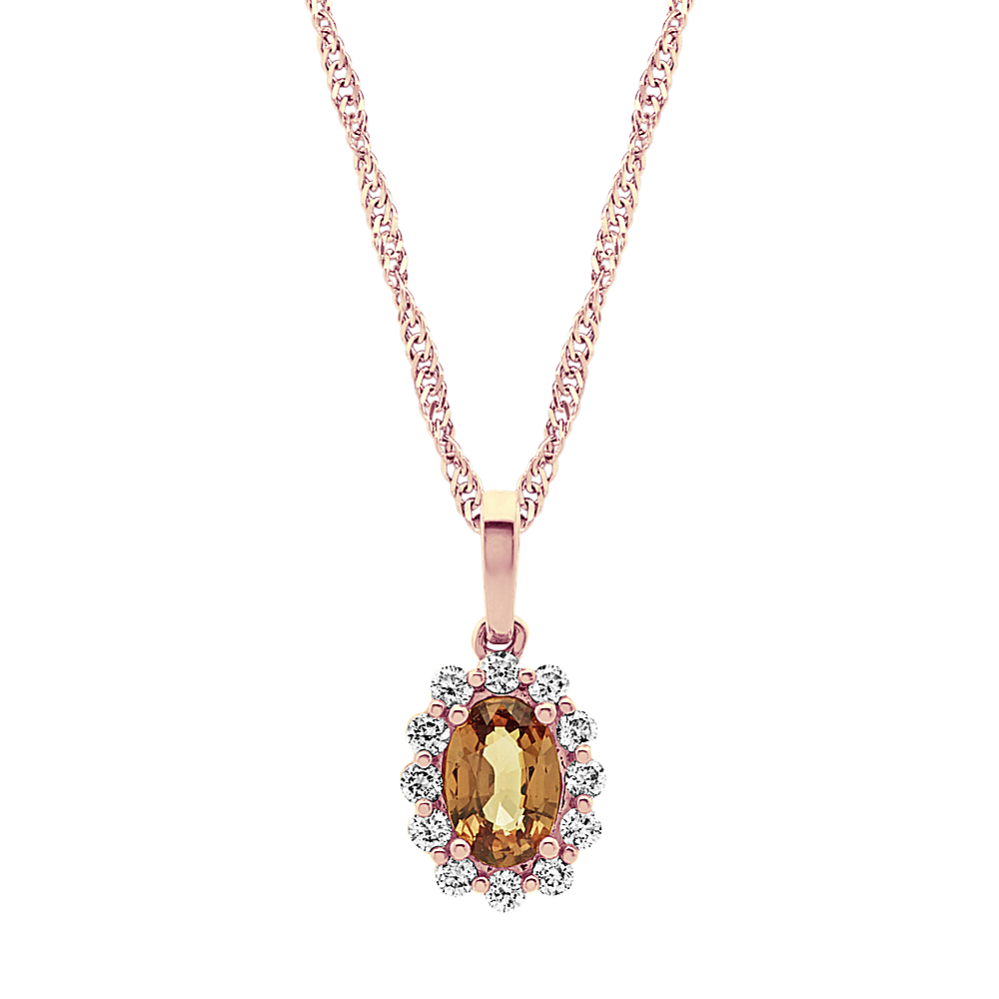 Cognac Sapphire and Diamond Pendant in 14k Rose Gold (22'')