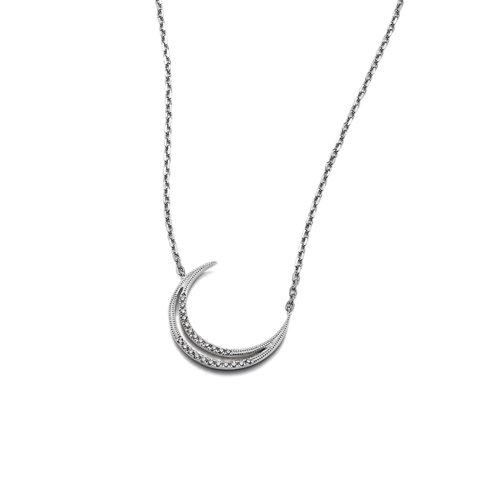 Haven Crescent Moon Natural Diamond Necklace in Sterling Silver (18 in)