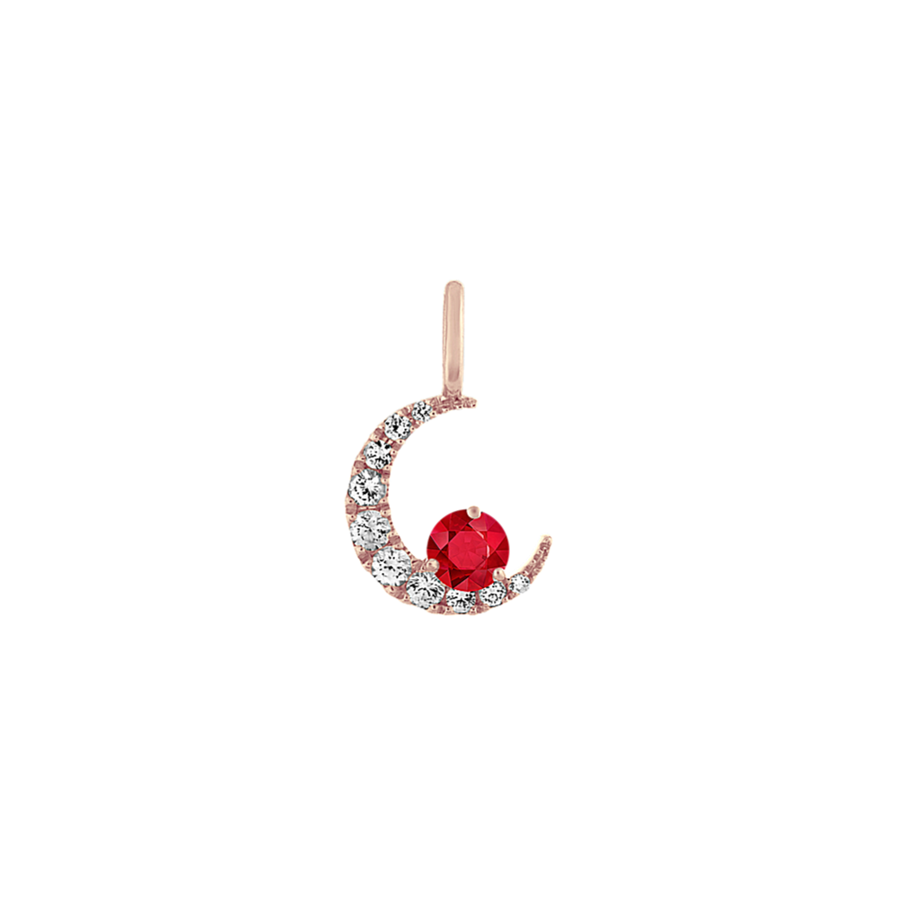 Crescent Moon White Sapphire Charm in 14k Rose Gold