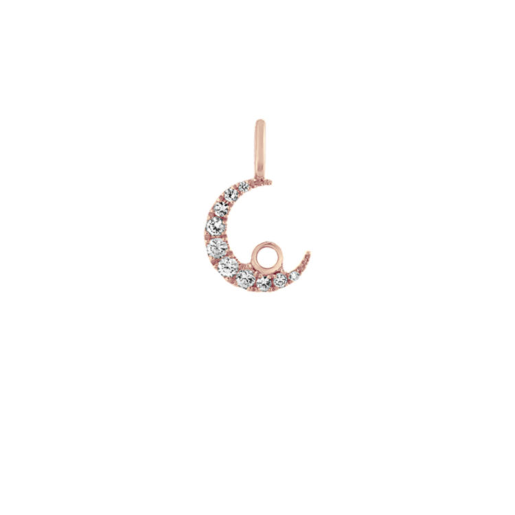 Crescent Moon White Natural Sapphire Charm in 14k Rose Gold