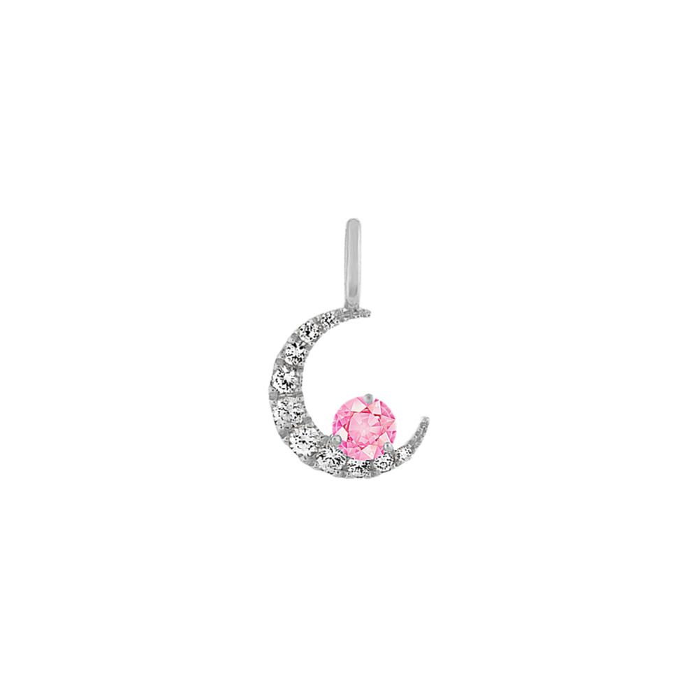 Crescent Moon White Sapphire Charm in 14k White Gold