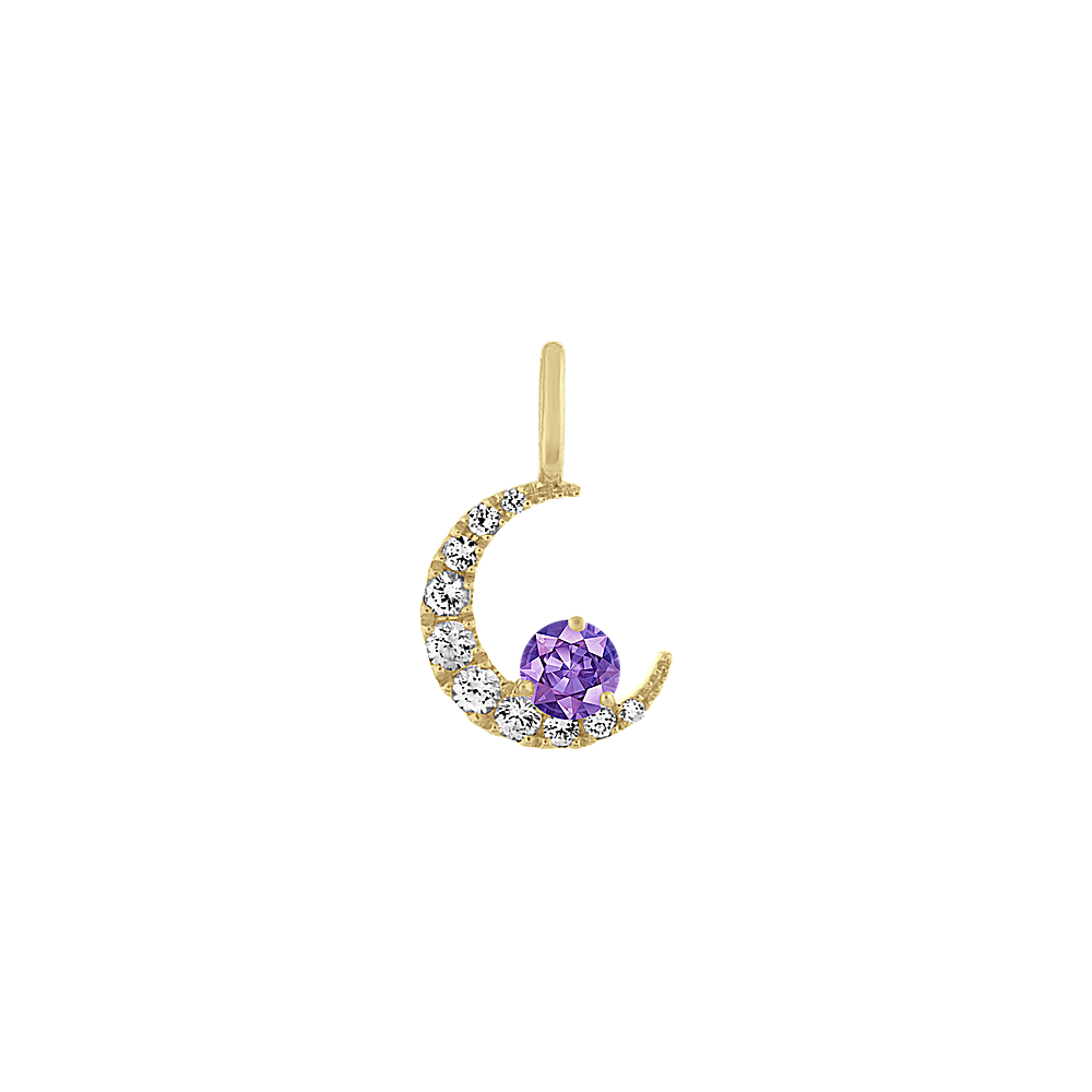 Crescent Moon White Sapphire Charm in 14k Yellow Gold