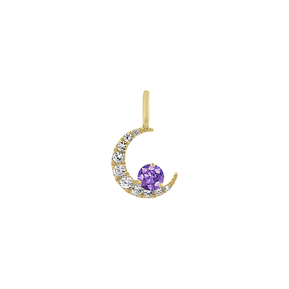 Crescent Moon White Sapphire Charm in 14k Yellow Gold